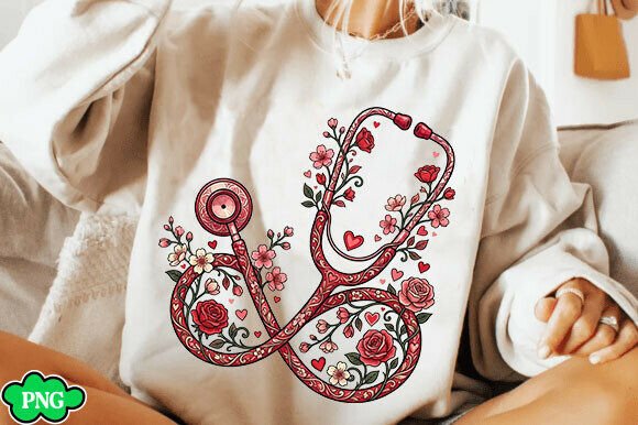 Download Floral Nurse Stethoscope Valentine PNG - Floral Collection