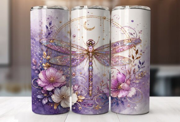 Download Purple Dragonfly Floral Tumbler Wrap PNG - Floral Collection