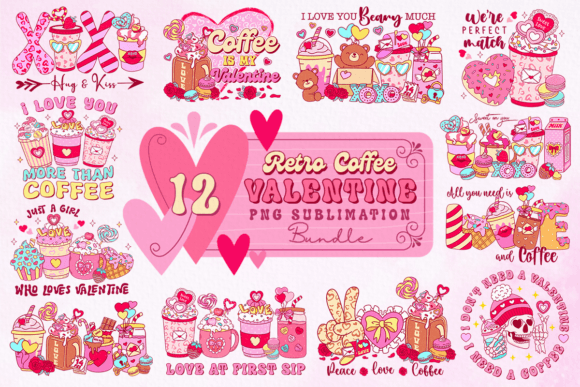 Download Retro Coffee Valentine PNG Bundle - Valentine png bundle Collection