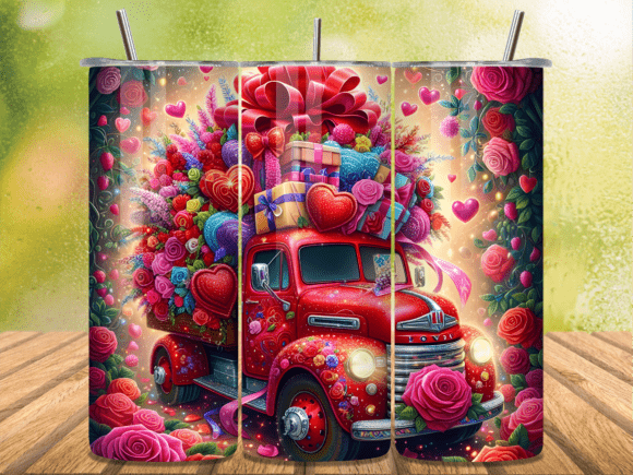 Download Floral Red Gift Truck Valentine Tumbler - Floral Collection