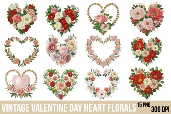 Download Vintage Valentine Day Heart Florals PNG - Floral Collection