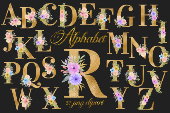 Download Gold Romantic Floral Alphabet Numbers - Floral Collection