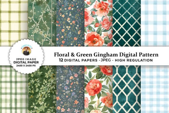 Download Floral &amp; Green Gingham Digital Patterns - Floral Collection
